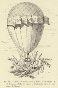 Ballon van de Kroning, gelanceerd in Parijs door Garnerin op 16 december 1804, en de volgende dag neergestort op het platteland van Rome door French School